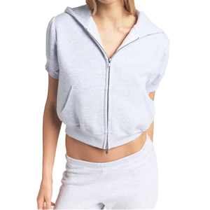 Conjunto de sudadera con capucha corta de algodón personalizado premium y pantalones deportivos ajustados para mujer, conjunto de 2 piezas, cómodo y minimalista, OEM, marca privada - Product Image 4