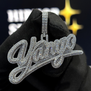 <b>Custom</b> Bold Letter <b>Name</b> Pendant 925 Sterling Silver VVS Moissanite Fully Iced Script Hip Hop <b>Necklace</b> White Gold Pave Jewelry - Product Image 5