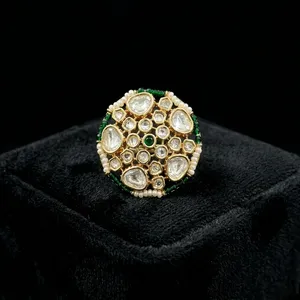 Premium Quality Designer Gold Finish Moissanite Polki Kundan <b>Adjustable</b> <b>Ring</b> For Function Wedding Wear Collection For Women - Product Image 1