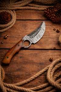 Damascus Steel Skinner Knife With Wood Handle Drop Point Blade Serrated Edge 0.6mm Thickness Outdoor <b>Tool</b> - Product Image 1