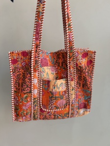 Cotton Quilted Shopping <b>Bag</b> | <b>Boho</b> Floral Tote | Custom Logo & Bulk Order Available - Product Image 6