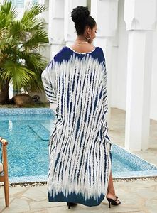 V Neck Maxi Abaya <b>Dress</b> Tie Dye Pattern <b>Loose</b> Fit Three Quarter Sleeve Cotton Modest Style Women's Daily Wear Summer - Product Image 2