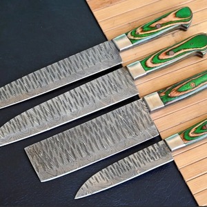 Juego de Cuchillos de Cocina de Acero de Damasco con Mango de Madera, Cuchillos de Chef Profesionales con Hojas Rectas, 4 Piezas OEM - Product Image 3