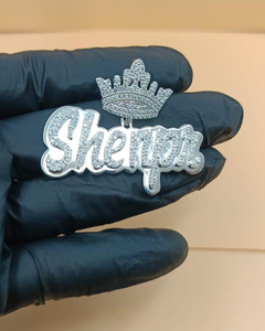 Pendentif Lettre Couronne en Argent Sterling 925 Plaqué Rhodium Moissanite Iced Out, Breloque Hip Hop, Cadeau Unisexe - Product Image 6