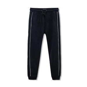 Pantalon de jogging molletonné bleu marine personnalisé OEM pour homme avec bande latérale blanche, coupe ajustée, idéal pour la gym et le streetwear - Product Image 1