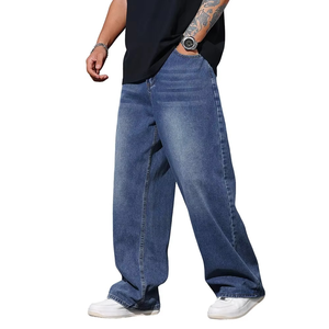 Custom Men's Denim Jeans Casual Streetwear Pants Straight Fit Washed Cotton <b>Trousers</b> for Clothing Brands - Product Image 1