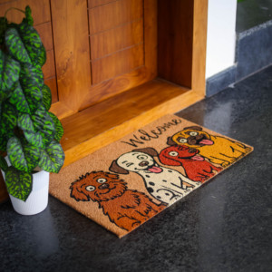 Paillasson d'entrée imprimé chien mignon avec support en PVC, tapis de sol extérieur robuste antidérapant pour l'accueil - Product Image 1