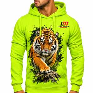 Sweat-shirt à capuche en polaire pour homme Long Mission Industry, vert lime, coupe classique, décontracté, avec poche avant, respirant - Product Image 1