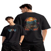 T-shirt noir ample à manches courtes et col en V pour homme, 100 % coton, style urbain, imprimé lettres, design personnalisable, coupe classique, anti-rétrécissement