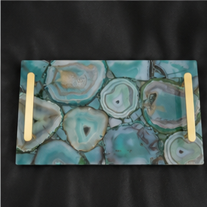Rectangular Stone <b>Storage</b> Tray With Gold Handles Modern Design Living Room <b>Tabletop</b> Accessory - Product Image 6