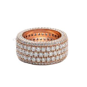 แหวนฮิปฮอปดีไซน์ล่าสุดประดับเพชรโมอิสซาไนต์ VVS เงินแท้ชุบทอง ฝังแบบหนามเตย  คุณภาพสูง รับรองโดย GRA สำหรับทั้งชายและหญิง - Product Image 1