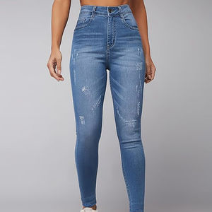 Pantalones vaqueros casuales de invierno para mujer, talla grande, cintura alta, efecto levanta glúteos, logotipo personalizado, precio mayorista económico - Product Image 3