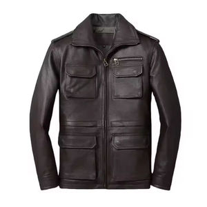 Men's Genuine Premium PU <b>Leather</b> Eco-Friendly Windproof High Street Style Motorbike Jacket Black Vintage Slim Fit Stand Collar - Product Image 3