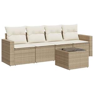 Conjunto de Sofás Modulares Grandes de Ratán Sintético PE Beige para Jardín, Muebles Modulares Cómodos para Exteriores - Product Image 2