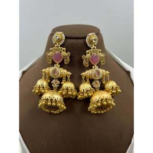 Vintage Indian Ethnic Drop <b>Earrings</b>-Aarika Kashmiri <b>Pearl</b> & <b>Diamond</b> Copper Alloy Jewellery for Party - Product Image 5
