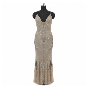 Luxury Women's Beaded <b>Sequin</b> Evening Dress Deep V Neck Mermaid Maxi Gown Elegant Wedding Cocktail Prom Party Formal Dress - Product Image 1