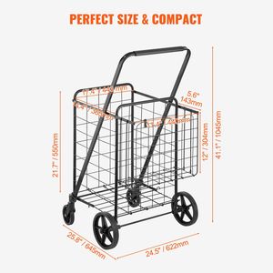 Carrello spesa jumbo pieghevole per carichi pesanti da 110 libbre, con ruote girevoli a 360 gradi, doppio cestello in tessuto, grande capacità 110 libbre - Product Image 6