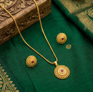 Divyoro Flower Pattern Gold Plated Copper Alloy Jewelry Set <b>Ruby</b> Stone <b>Necklace</b> Earrings Women Wedding Party Classic Style - Product Image 4