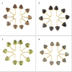 New Arrival 8mm Trillion Multi Stone <b>Peridot</b> Quartz Designer Stud <b>Earrings</b> Gold Plated Hammered Finish Push Back <b>Earrings</b> Gift - Product Image 2