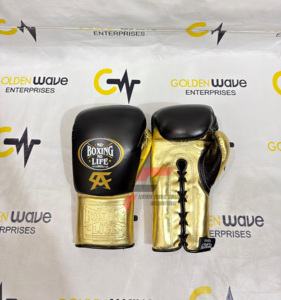 Gants de combat professionnels en cuir véritable avec fermeture à lacets – Sans boxe, pas de vie – Gants de boxe respirants, robustes et universels - Product Image 2
