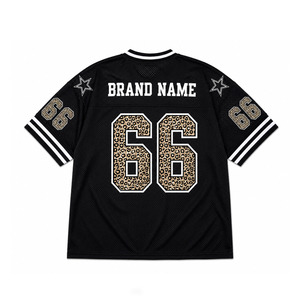 Camiseta Deportiva de Fútbol Americano con Estampado de Leopardo y Malla Negra, Estilo Varsity, Unisex, Hombros Caídos, Transpirable, para Verano - Product Image 4