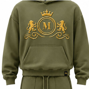 Mudassar - Chándal Ligero para Hombre, Color Verde Oliva, Talla Grande, Estilo Vintage, con Capucha, 100% Algodón, Logotipo Estampado en Foil, Cordón Ajustable - Product Image 2