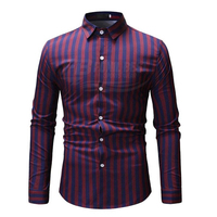 Kemeja Pria Kasual Lengan Panjang Motif Garis Biru Putih Kerah Kancing Bahan Poliester/Katun Gaya Formal Musim Panas Cepat Kering