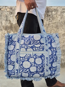 Customized Quilted Cotton Vintage Floral Quilted Large Ruffle Tote <b>Bag</b> Handprinted <b>Boho</b> Shopping <b>Bag</b> for Women - Product Image 2