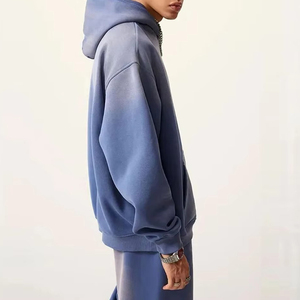 Ensemble de survêtement d'hiver décontracté pour homme, bleu, à capuche, léger, délavé à l'acide, sans manches, coupe droite, en polyester, avec pantalon à cordon de serrage, couleur unie - Product Image 4