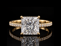 Bague de fiançailles de luxe 2 carats IGI en diamant de laboratoire taille princesse pour femme, avec halo caché et pavé, en or massif 14 carats, pour mariage et soirée
