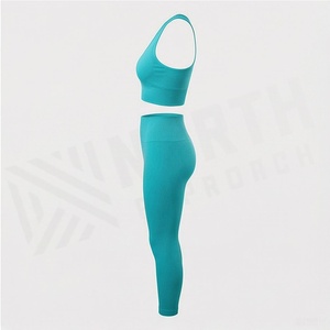 Women Seamless Yoga Set 2 Piece Racerback Crop Top High Waist Full Length <b>Leggings</b> Solid <b>Activewear</b> - Product Image 3