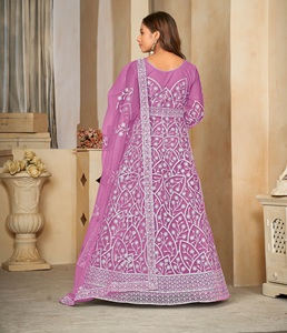 Premium Luxury Women's <b>Light</b> Purple Anarkali Suit 3/4 Sleeve <b>Net</b> Santoon Semi-Stitched Stretchable Quick Dry for Party Weddings - Product Image 3