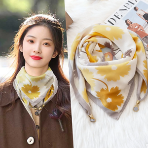 ผ้าพันคอไหมป้องกันคอรูปสามเหลี่ยมแบบแม่เหล็กสำหรับผู้หญิง ฤดูใบไม้ผลิ ฤดูใบไม้ร่วง ผ้าพันคอผ้าฝ้ายลินินคุณภาพสูง ให้ความอบอุ่น - Product Image 5