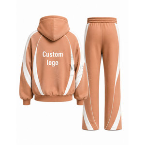 Custom Logo Brown White Color Blocking Tracksuit 100% Set Full <b>Zip</b> <b>Hooded</b> 450 Gsm Sweatshirt Pants - Product Image 3