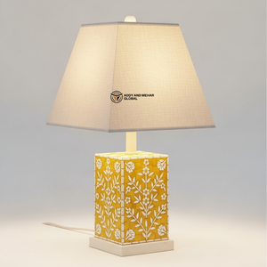 Lampe moderne en os jaune incrusté avec abat-jour en tissu |   Éclairage de luxe pour salon et chambre à coucher - Product Image 1