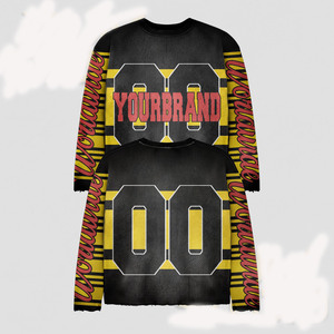Camiseta de manga larga de algodón de alta calidad, 220 GSM, amarilla, con estampado gráfico artístico, logotipo personalizado, 100% algodón. - Product Image 2