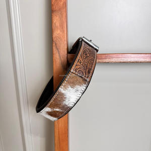 100% poils naturels sur cuir de vachette véritable collier de chien de marque usiné à la main collier rembourré occidental gravé colliers pour animaux de compagnie en cuir véritable - Product Image 3