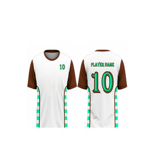 Maillot de football personnalisé sublimé, blanc, marron, vert, rayé, à capuche, imprimé géométrique, manches courtes, anti-humidité, haute qualité - Product Image 2