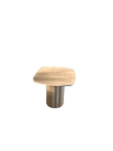 NORDICA OVAL SIDE <b>TABLE</b> with TRAVERTINE <b>TOP</b> SOFE in <b>OAK</b> WOOD European Design Durable & Eco-Friendly for Home Office Living Room - Product Image 2