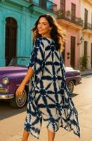 Robe Kaftan Femme en Rayonne Teinte à la Main Lavable de Qualité Supérieure, Manches Courtes, Élégante, Décontractée, pour la Détente Intérieure et l'Usage Quotidien Estival