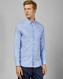 เสื้อเชิ้ตแขนยาวสีฟ้าอ่อนสำหรับผู้ชาย สีพื้น ผ้าฝ้ายป๊อปลิน 100% กันยับ ปกคอเสื้อพับได้ สไตล์สมาร์ทแคชชวล - Product Image 2