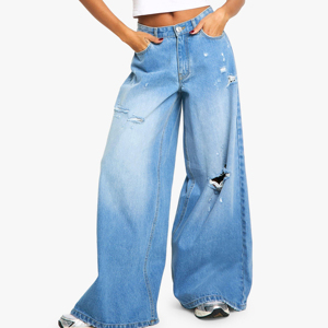 กางเกงยีนส์ผู้หญิงทรงโอเวอร์ไซส์คุณภาพสูงสั่งทำพิเศษ ดีไซน์ล่าสุด วัสดุเนื้อผ้าเรียบง่าย สวมใส่สบาย ราคาถูก ขายส่งได้ - Product Image 4