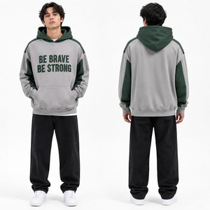 Sudadera con Capucha Be Brave Be Strong para Hombre, Color Gris Verde, Manga Raglán, Algodón French Terry, Estilo Casual Otoñal, Corte Regular, Diseño con Bolsillos - Product Image 2