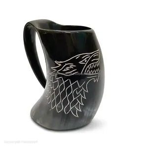 Mug en corne de bœuf sculpté avec motif loup, forme naturelle, thème animalier, pièce d'art de collection, durable, écologique, tasse à boire, chopes - Product Image 2