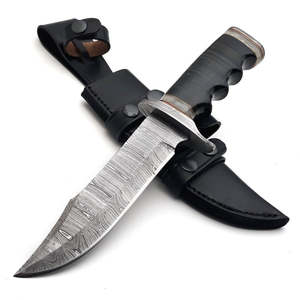 Couteau Bowie de chasse et de camping en acier Damas de qualité supérieure, lame fixe, manche en cuir empilé, fabrication OEM 1 - Product Image 1