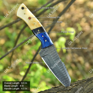Cuchillo de Acero de Damasco de Espiga Completa, de Alta Calidad, Grado Industrial, Multifuncional, Afilado como una Navaja, Hoja Fija, para Caza, Camping y Actividades al Aire Libre, OEM - Product Image 4