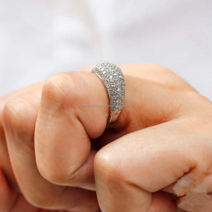 Pave Set Iced Moissanite <b>Dome</b> Signet <b>Ring</b> Multi Row Wedding <b>Ring</b> 925 Sterling Silver Rhodium Plated Hiphop Style Cocktail <b>Ring</b> - Product Image 5