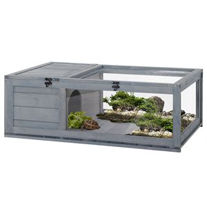 Casetta per Tartarughe in Legno Grigio, Recinto per Tartarughe da Interno ed Esterno, Gabbia per Rettili, Prodotto per Serre Prefabbricate - Product Image 1
