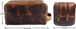 Vintage <b>Leather</b> <b>Toiletry</b> <b>Bag</b> with Zipper Closure Soft Handle Medium Capacity Durable Cosmetic Organizer - Product Image 2