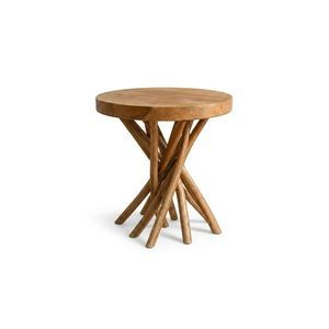 Mesa Auxiliar ARTERRA Premium de Estilo Rústico con Rama de Teca y Tapa Redonda de Madera Natural para Sala de Estar o Dormitorio - Product Image 1